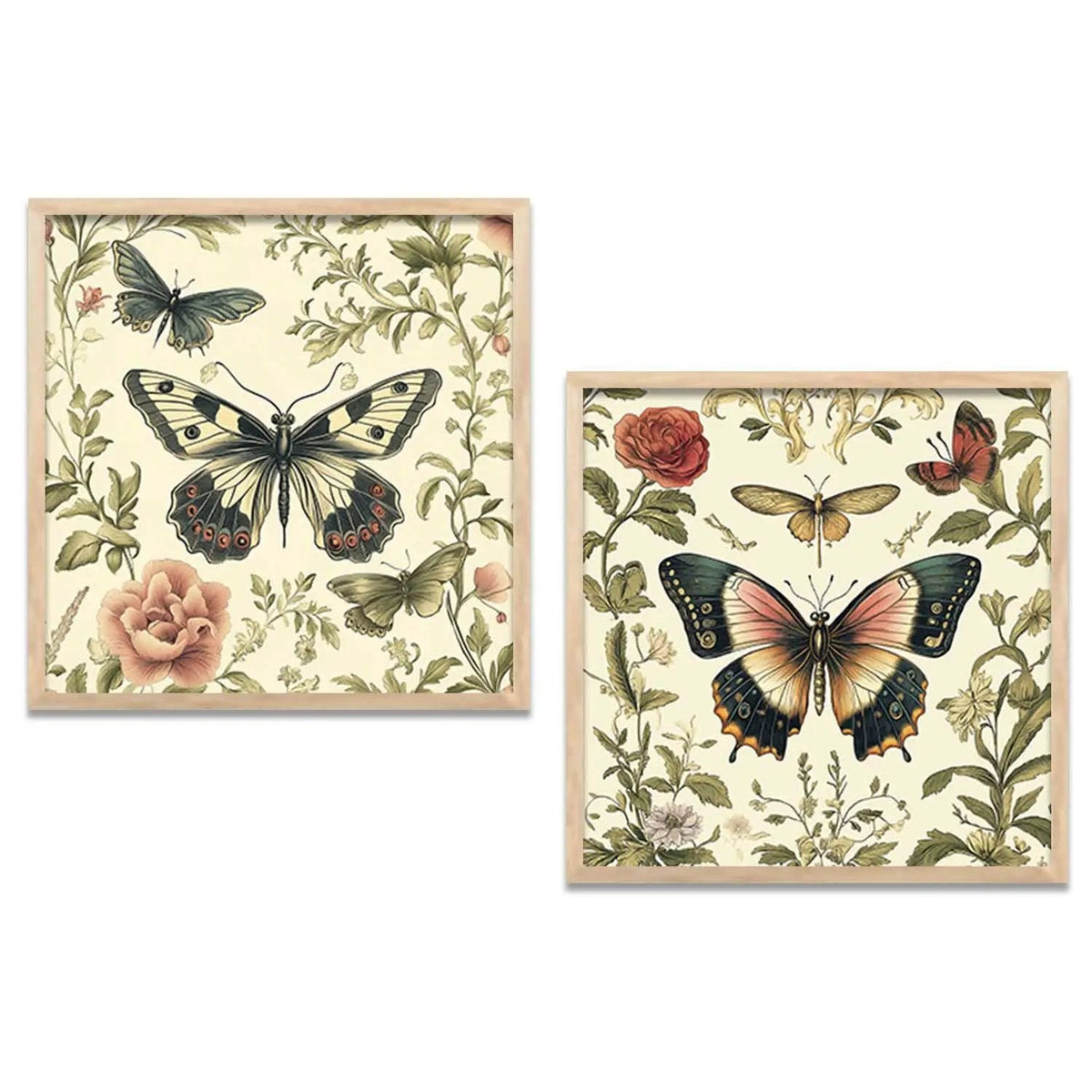 Vintage Botanical Butterflies Digital Art Set