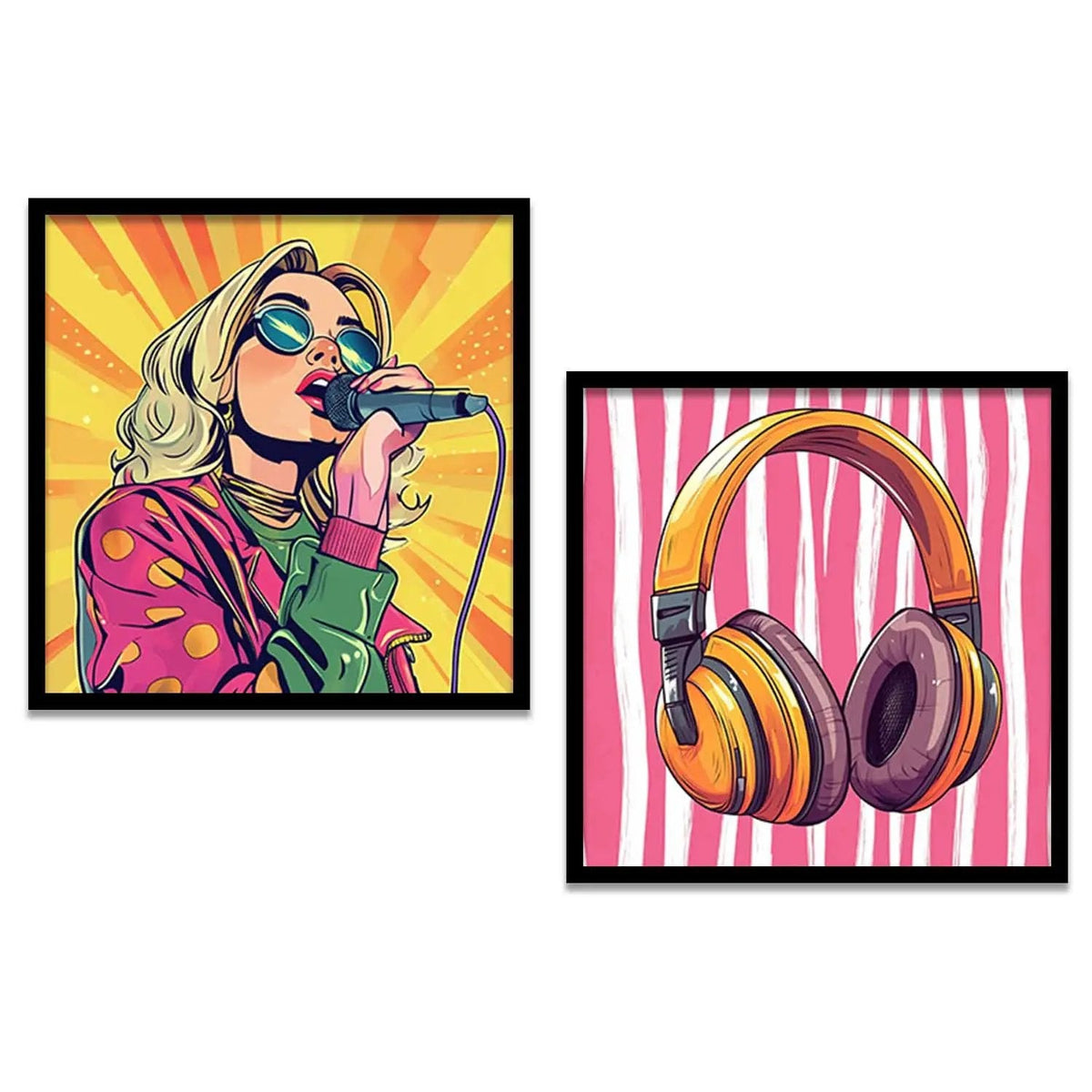 Pop Star & Retro Headphones Digital Art Set