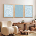 Pastel Blue Botanical & Abstract Triptych Digital Artwork
