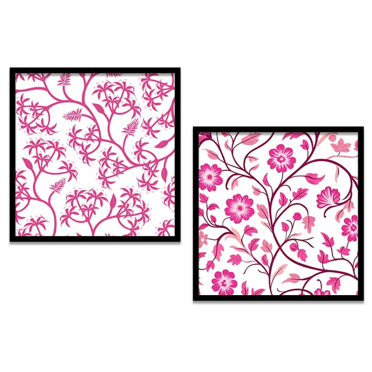Pink Floral Vines Digital Wall Art Set
