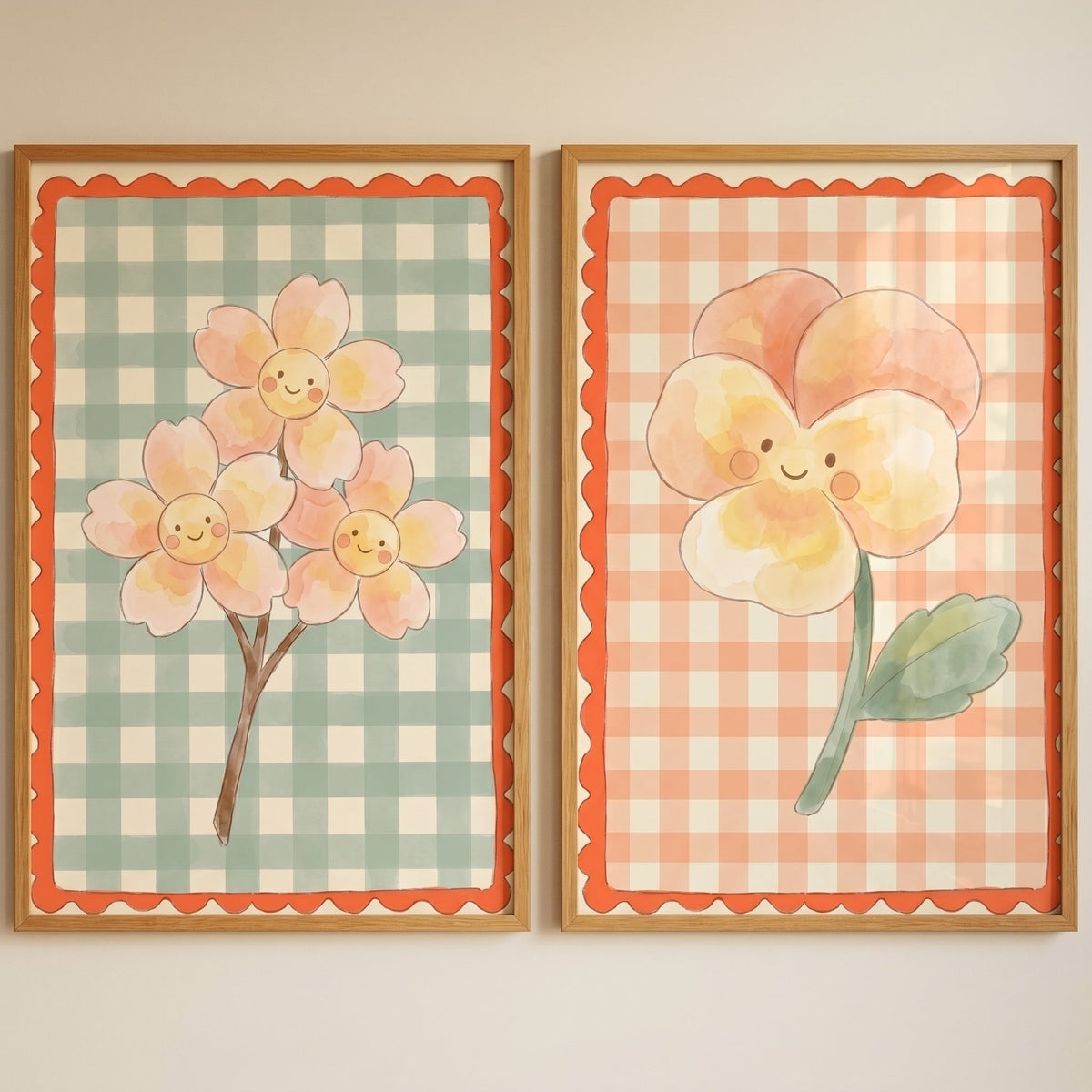 Happy Floral Gingham Digital Art Set