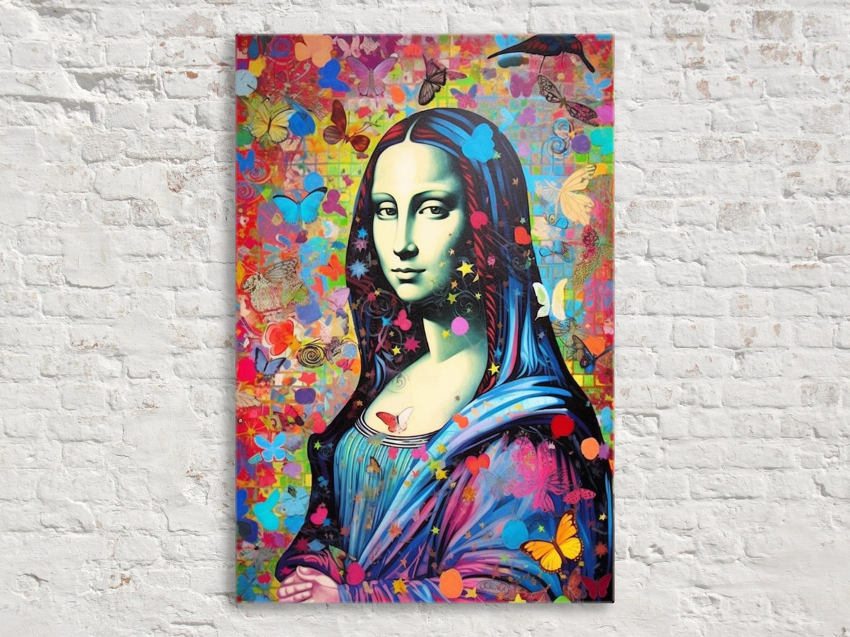 Neon Butterfly Mona Lisa Digital Artwork