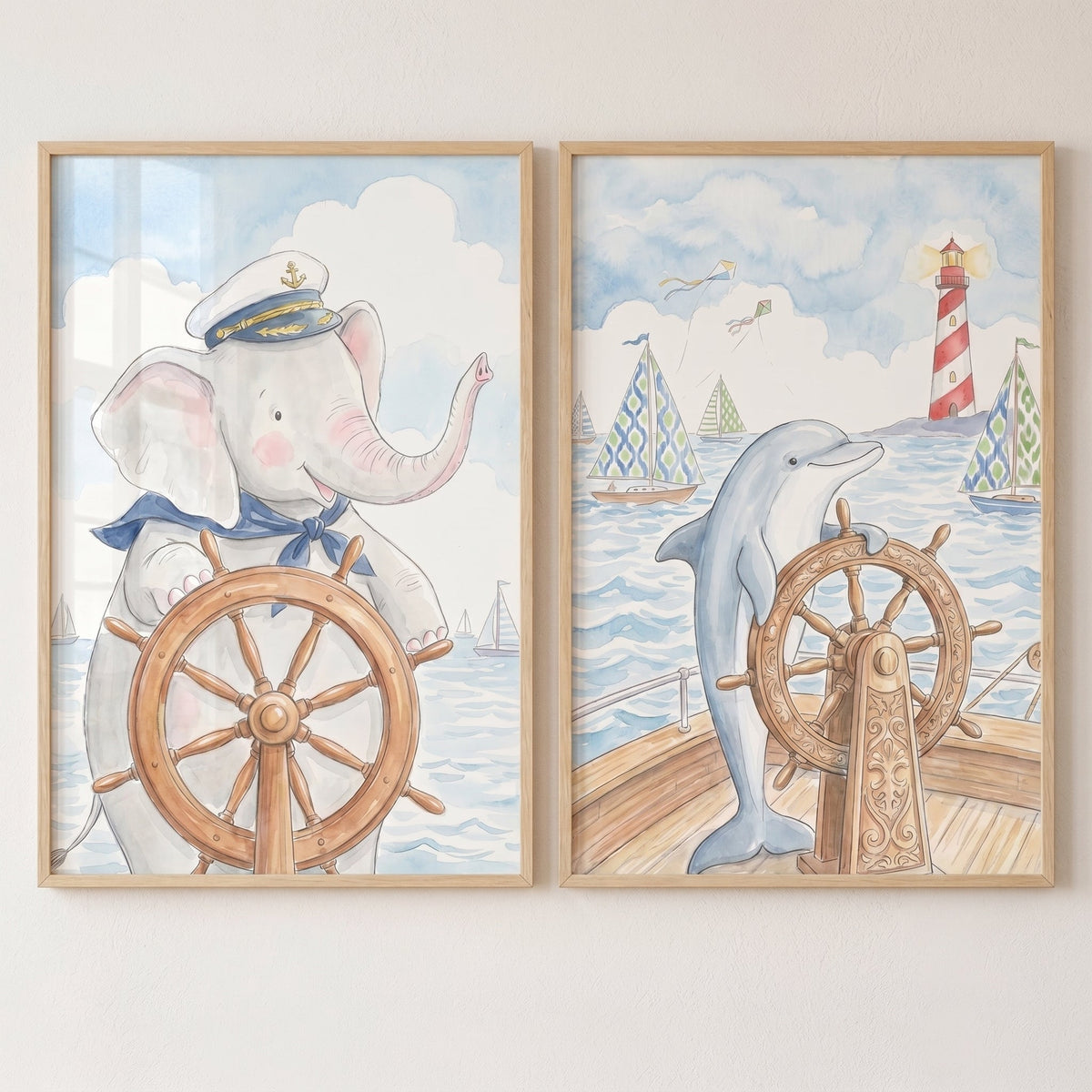 Watercolor Nautical Animal Friends Digital Prints