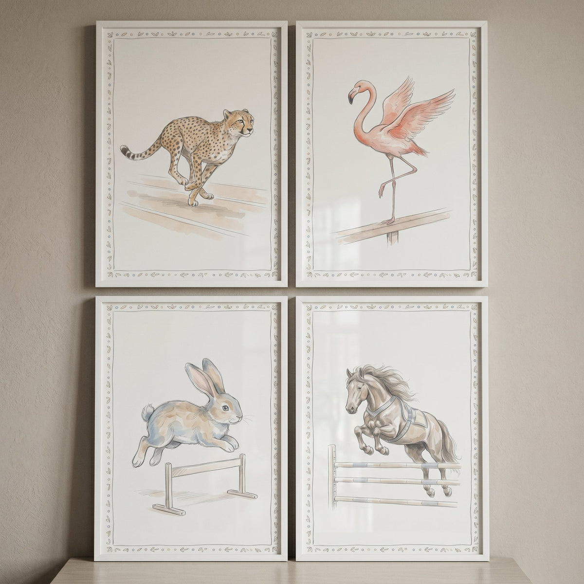Charming Safari and Farm Animals Watercolor Digital Art Set of 4