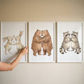 Adorably Hugging Forest Animals Watercolor Triptych