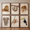 Safari Jungle Animals Watercolor Digital Gallery Wall Art Set