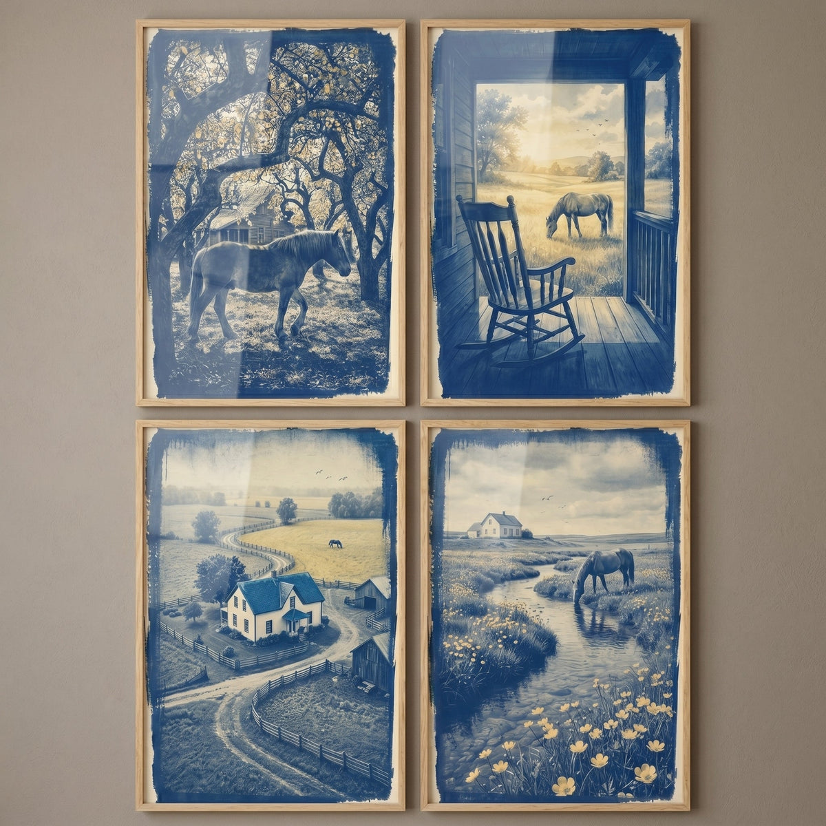 Blue Country Farmhouse Digital Art Set