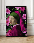 Girl with a Pearl Earring Tropical Floral Remix Digital Artwork