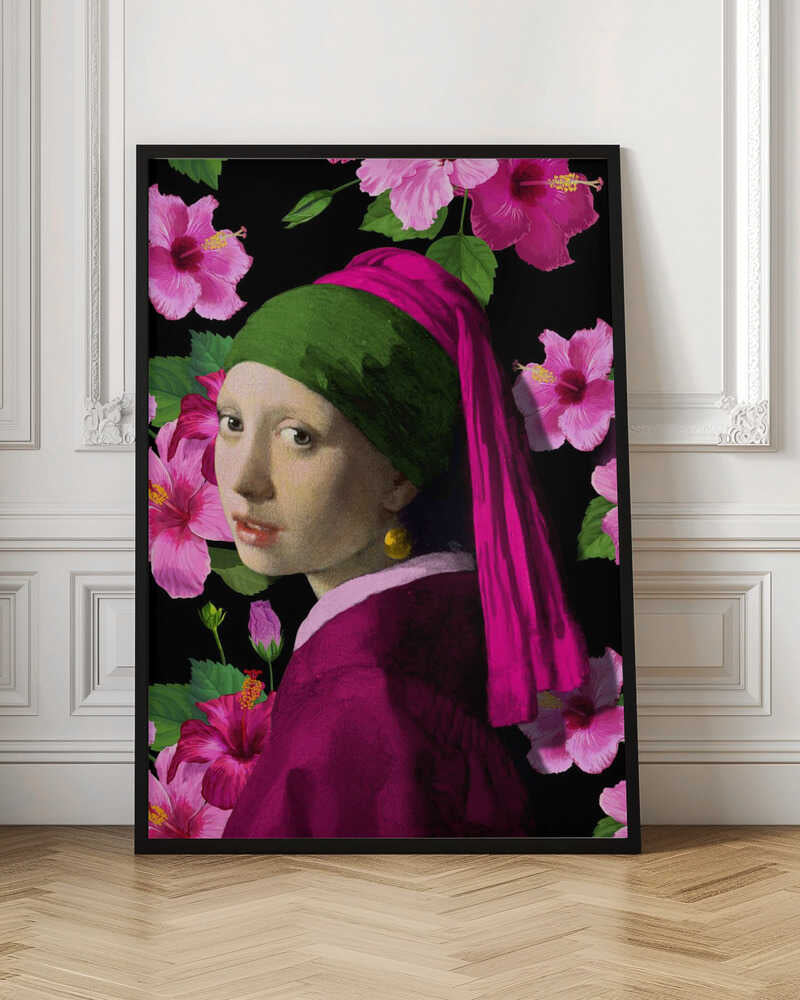 Girl with a Pearl Earring Tropical Floral Remix Digital Artwork