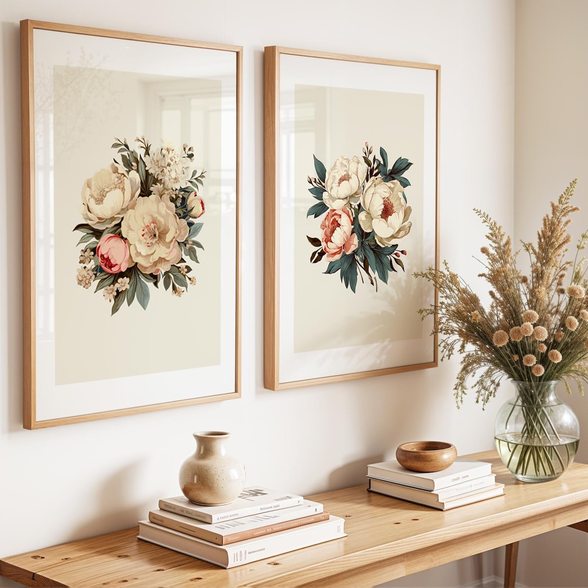 Vintage Botanical Peony Bouquet Digital Art Set