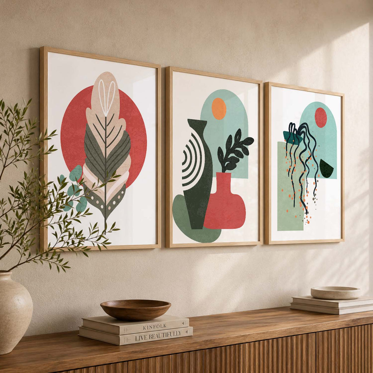 Boho Botanical Triptych Digital Art