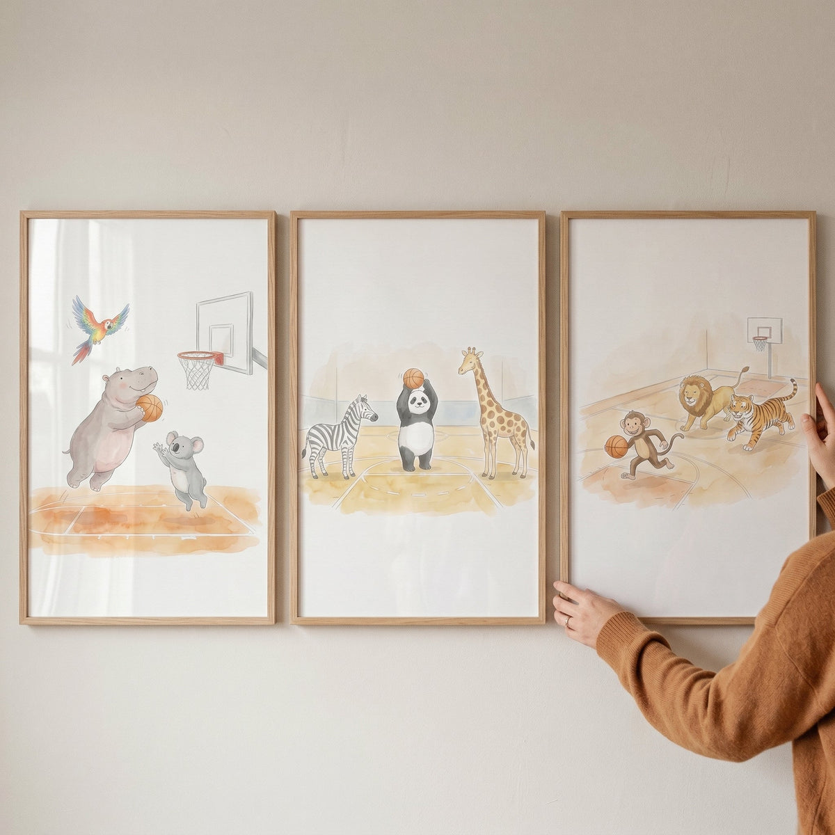 Watercolor Safari Animals Basketball Digital Art Set