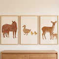 Neutral Woodland Animals Trio Digital Art Set