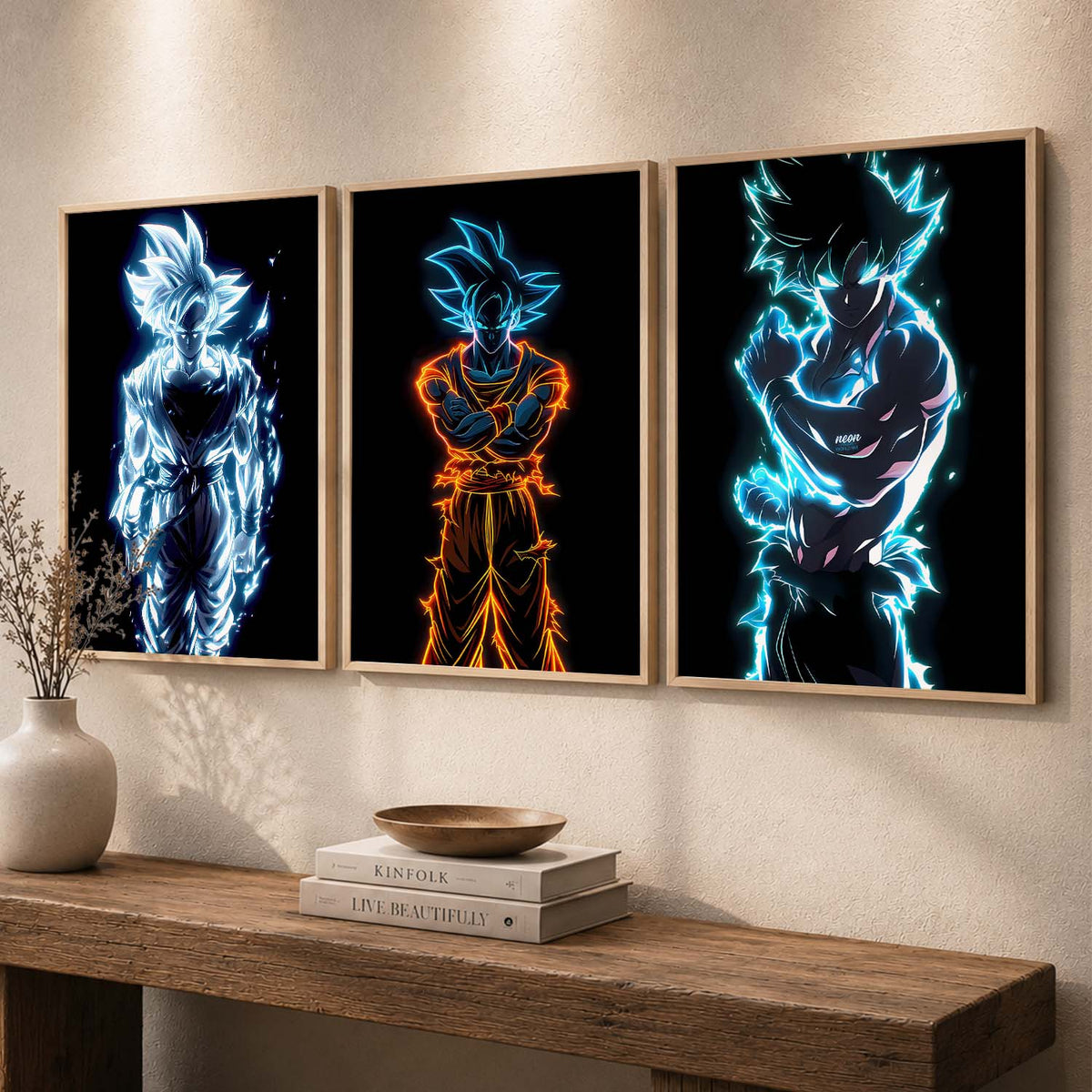 Anime Neon Warrior Tryptich Digital Art