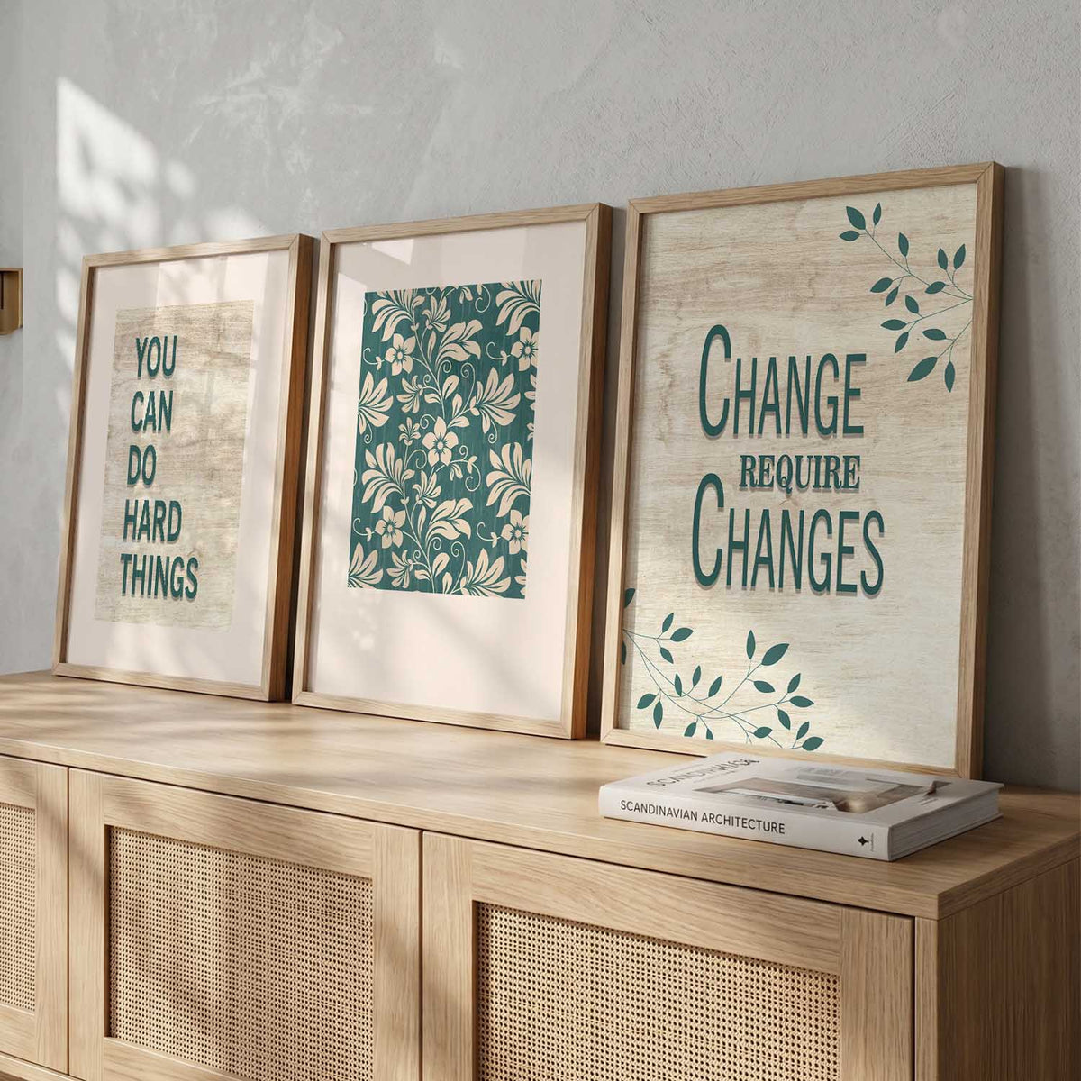 Botanical Typography Digital Art Trio
