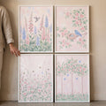 Charming Pastel Floral and Wildlife Digital Art Set of Four