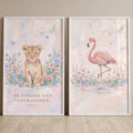 Be Strong And Courageous Lion And Flamingo Nursery Digital Art Set