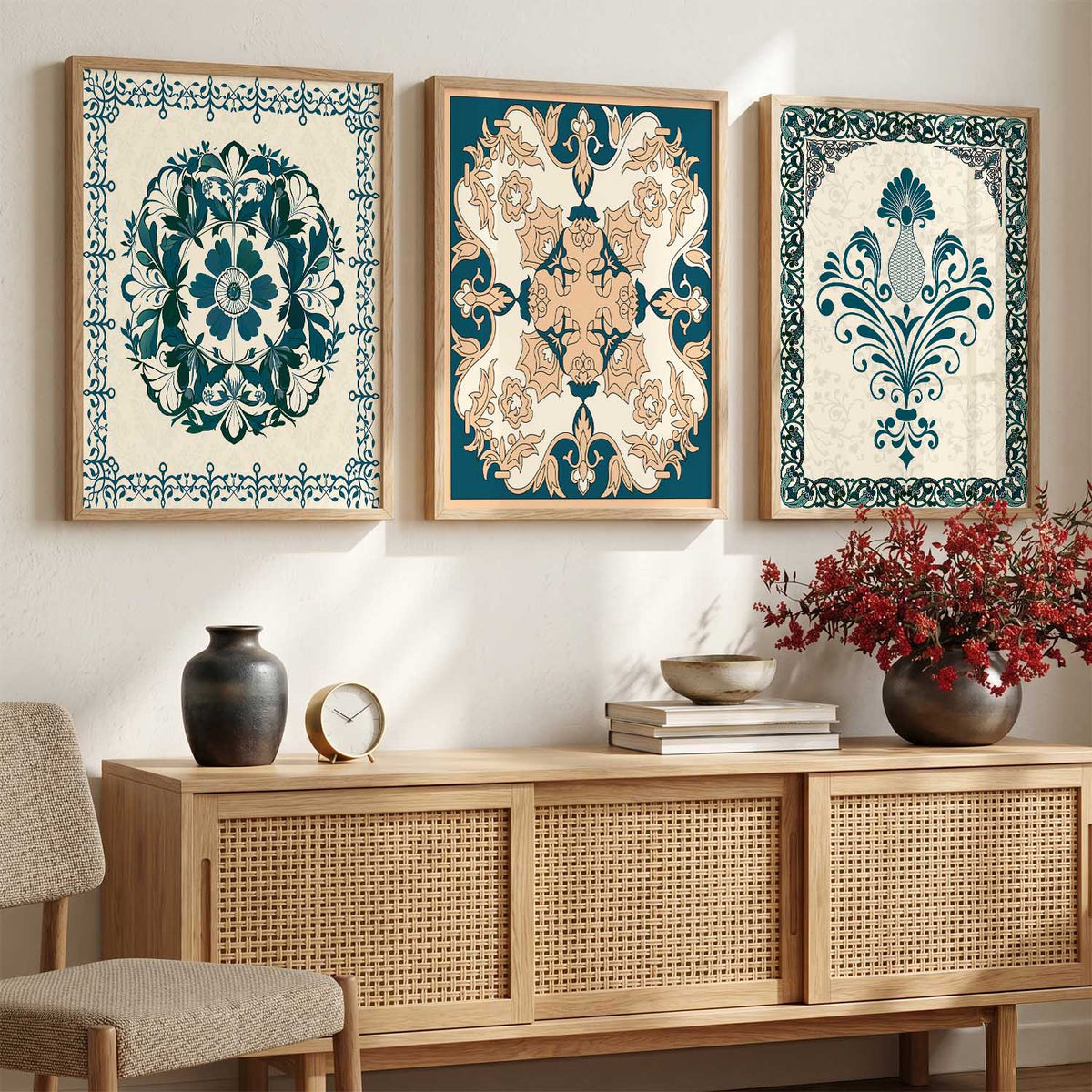 Bohemian Botanical Damask Triptych