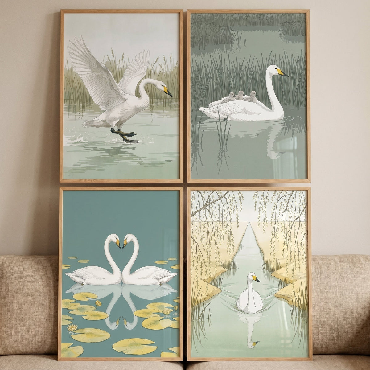 Serene Swan Family Digital Art Collection