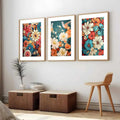 Blooming Harmony Floral Triptych Digital Art