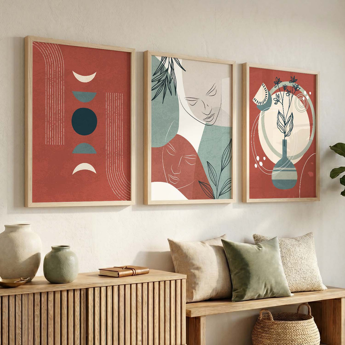 Boho Abstract Triptych Digital Wall Art Set