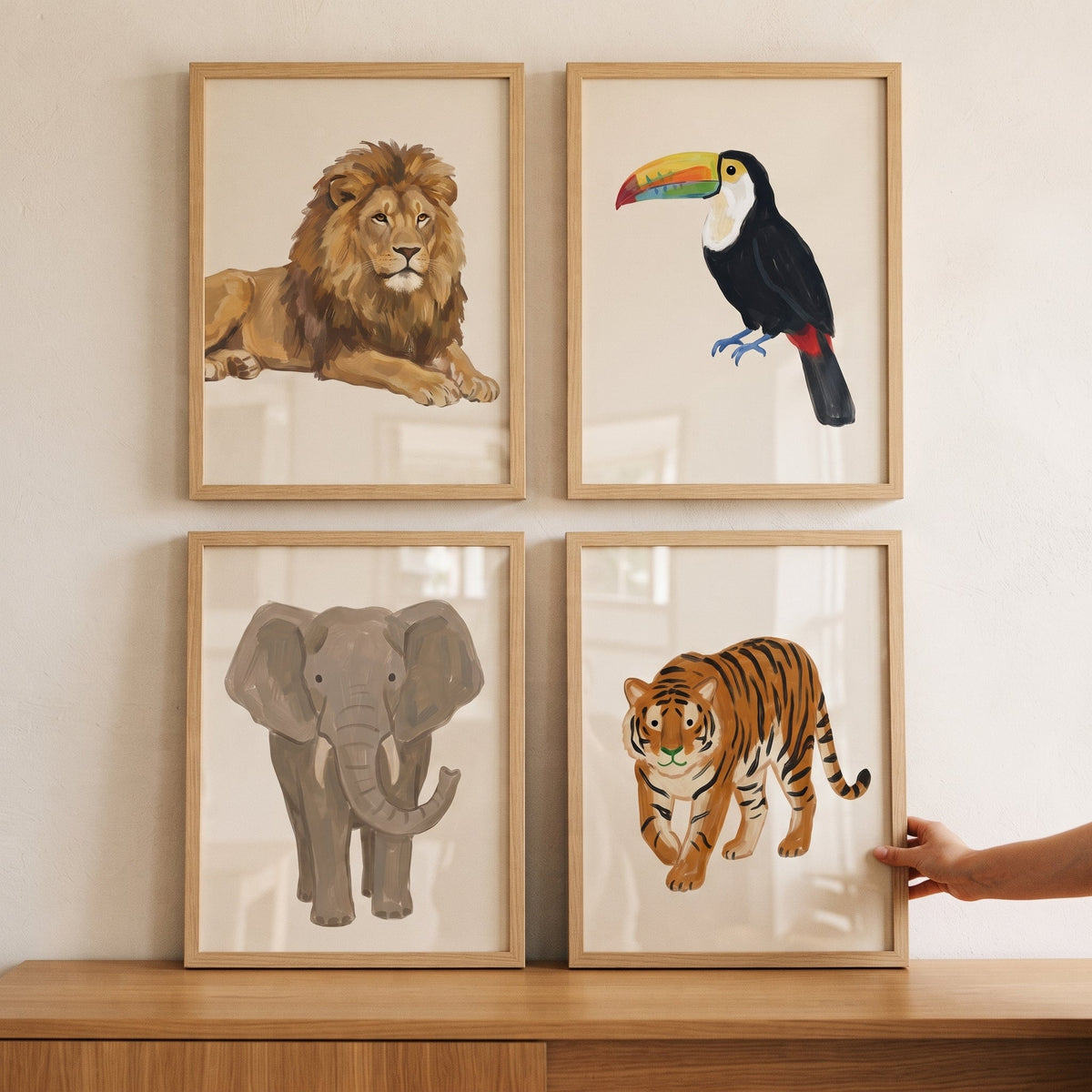 Safari Animal Watercolor Digital Art Set of Four
