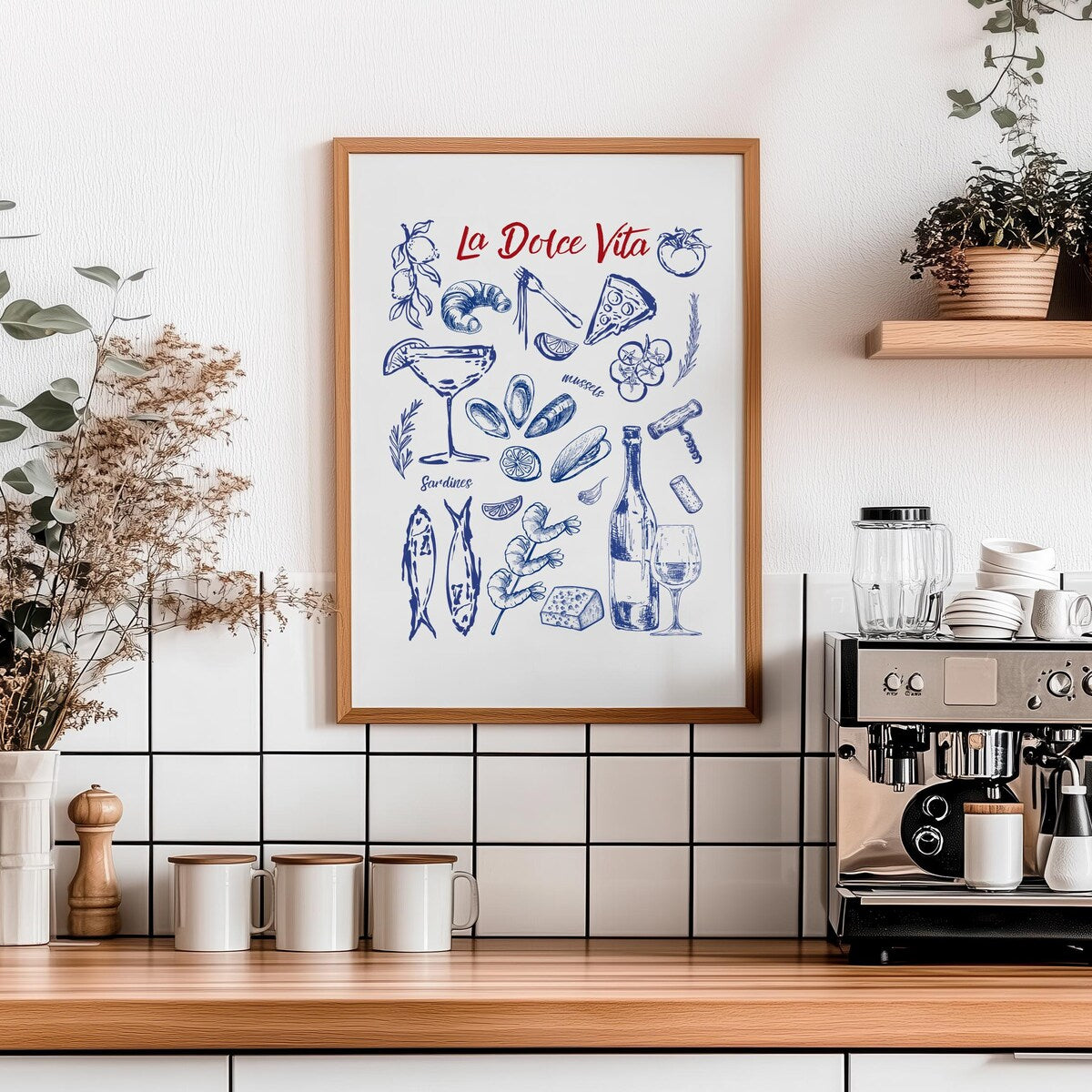 La Dolce Vita Italian Food Sketch Digital Print