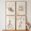 Whimsical Animal Space and Adventure Nursery Wall Art Set of 4