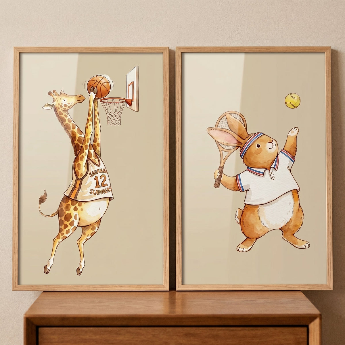 Sporty Animal Friends Basketball and Tennis Digital Art