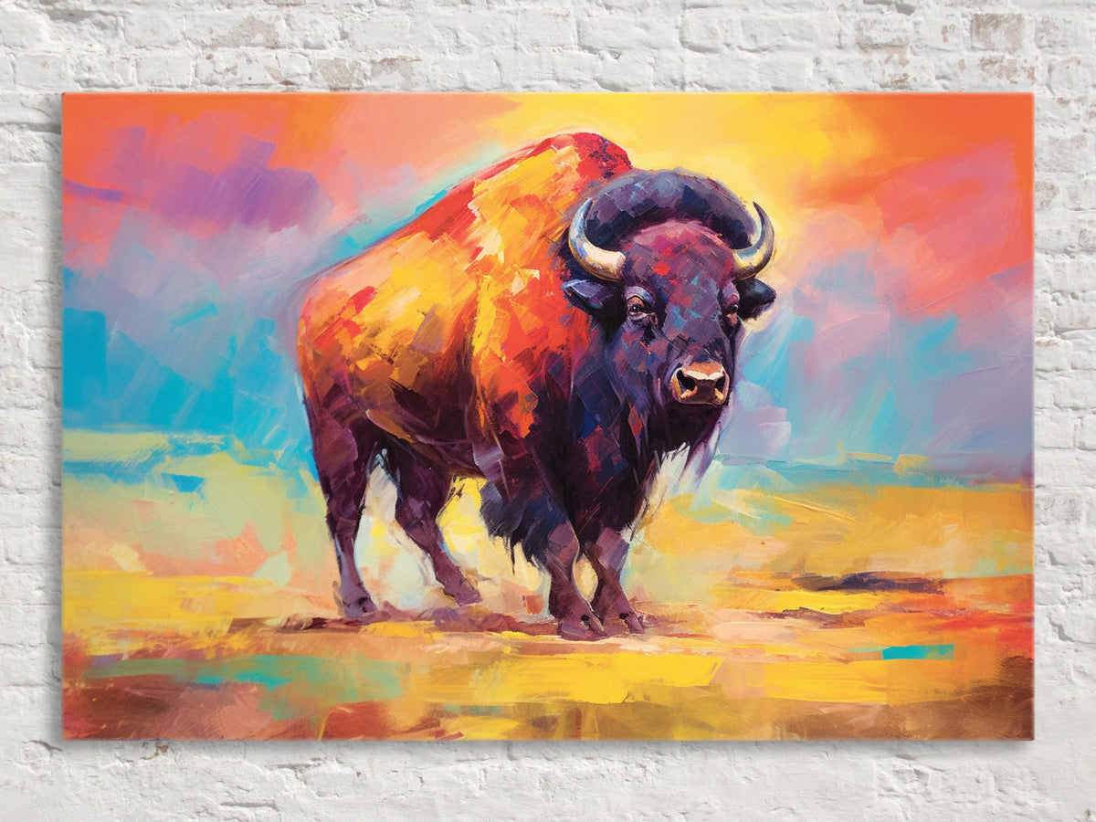 Vibrant Sunset Bison Digital Art