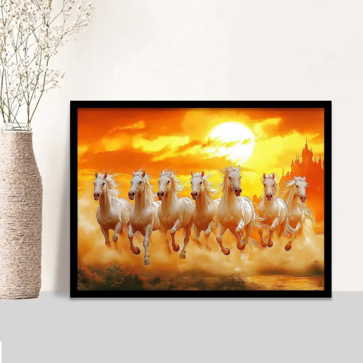 Golden Sunset Seven Running Horses Digital Artwork