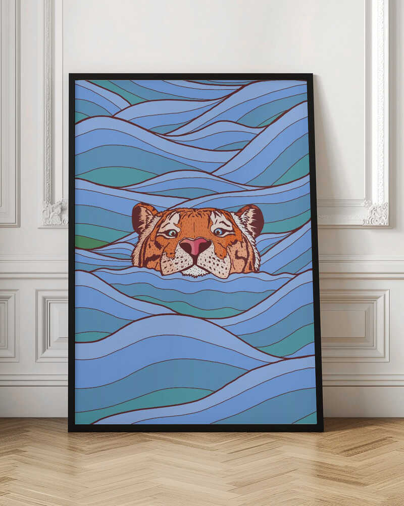 Tiger in Blue Waves Digital Artwork