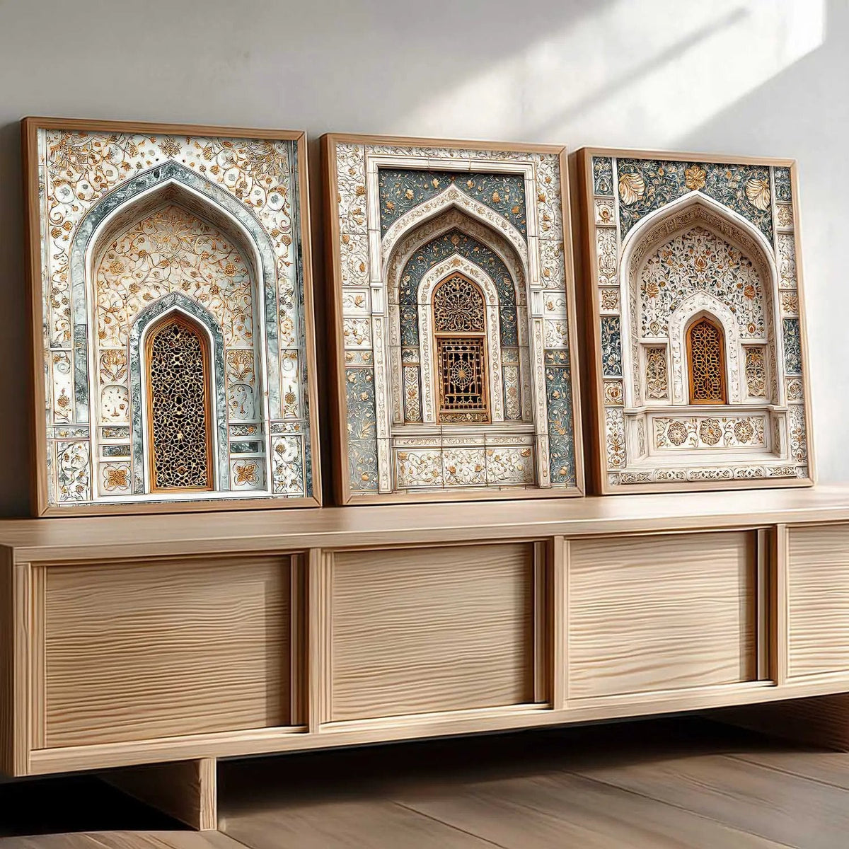 Ornate Mughal Archways Digital Art Triptych