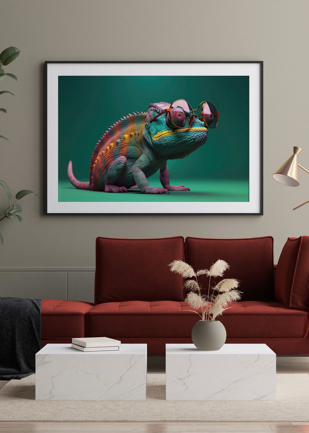 Chic Chameleon with Pink Sunglasses Digital Art