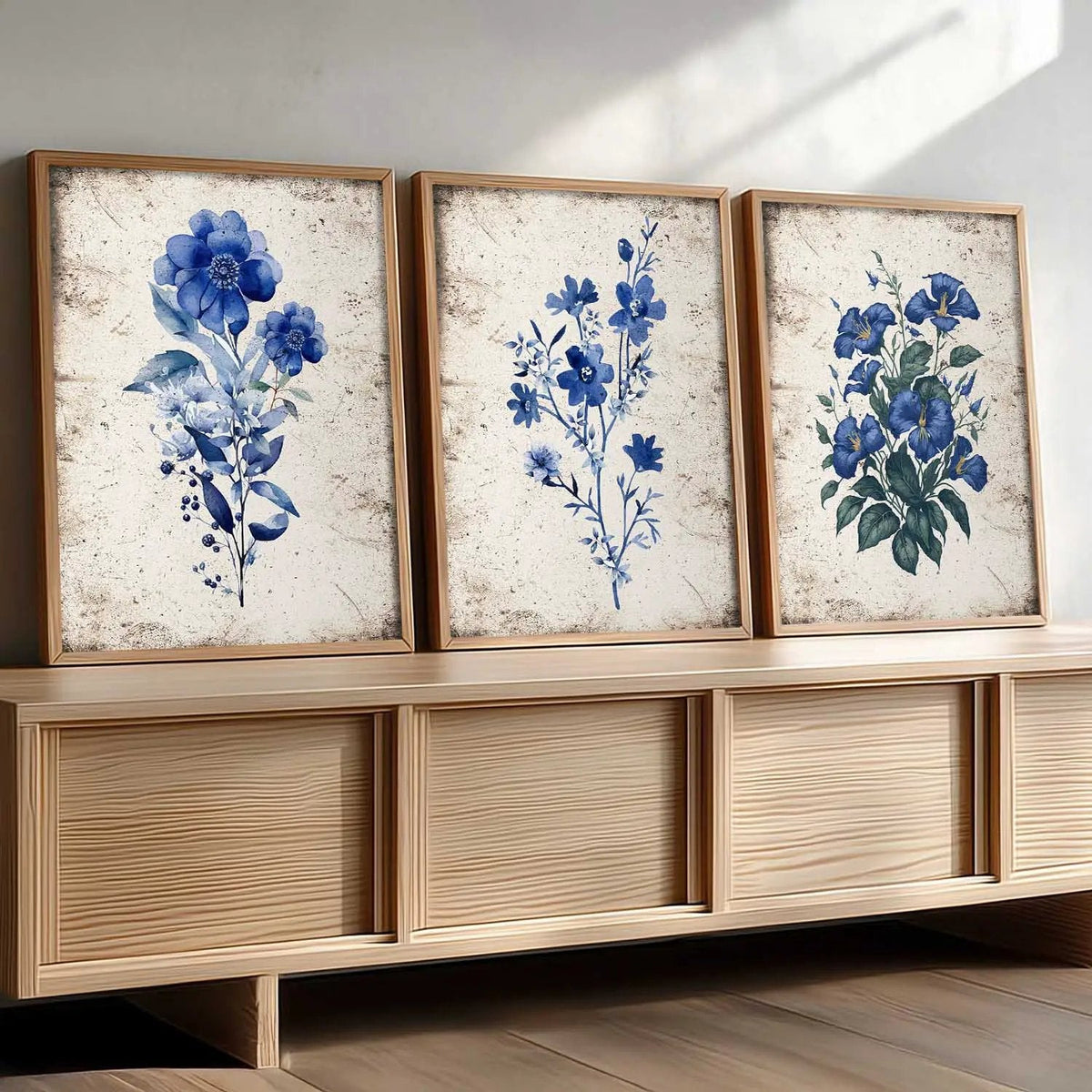 Cobalt Botanical Trio Digital Artwork