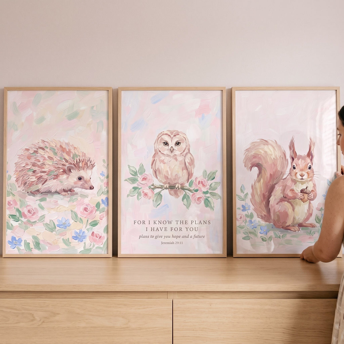 Charming Woodland Animals Scripture Digital Art Trio