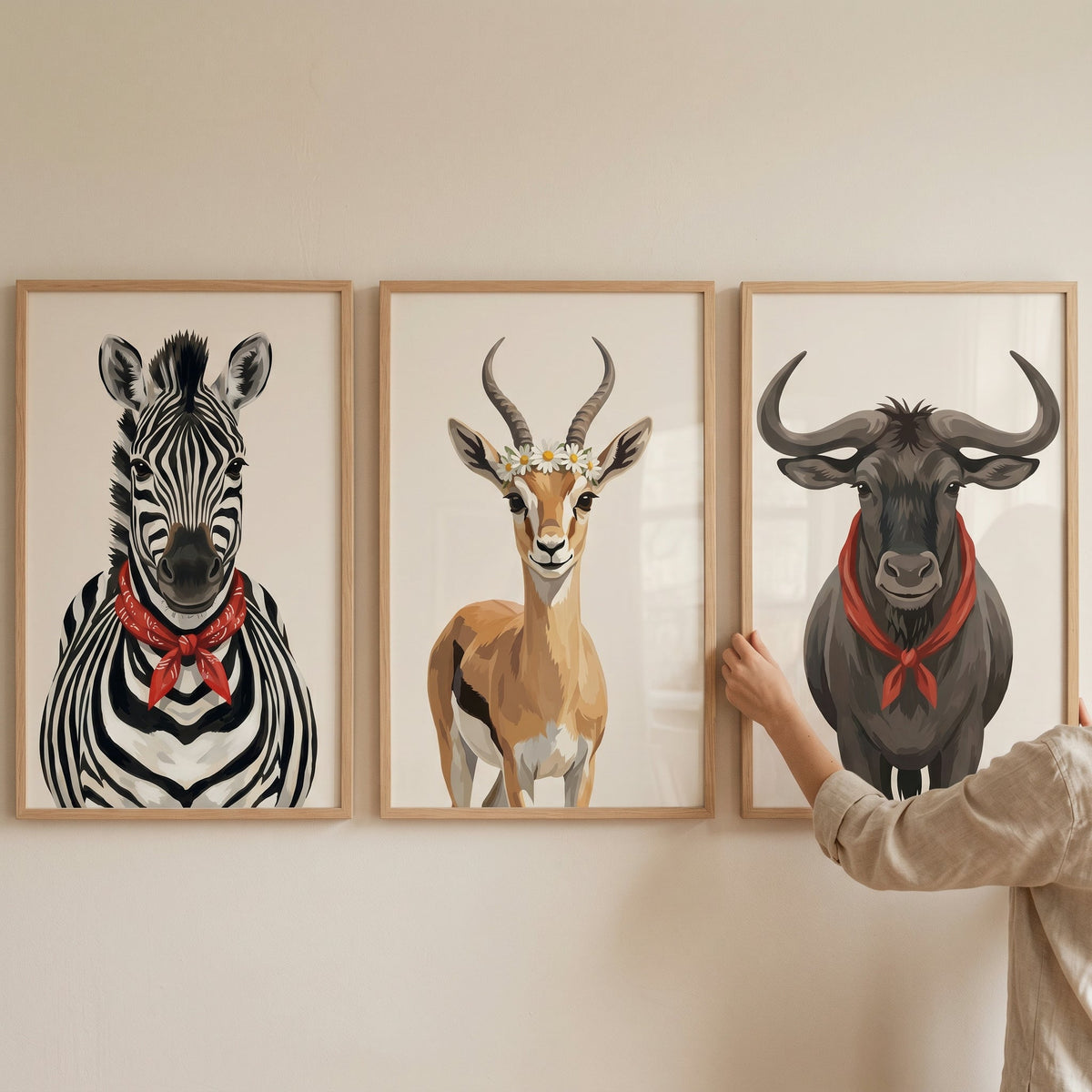 Chic Safari Animals Digital Art Triptych