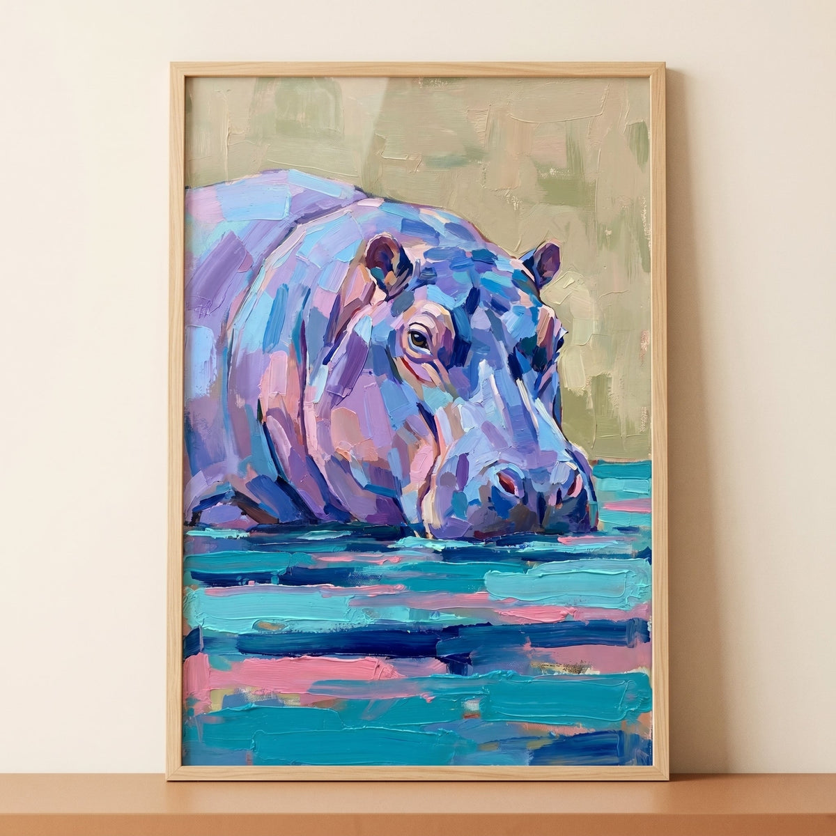 Impressionist Hippo in Water Digital Art