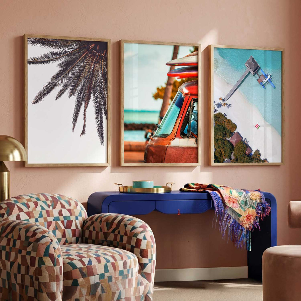 Coastal Summer Vibe Triptych Digital Artwork