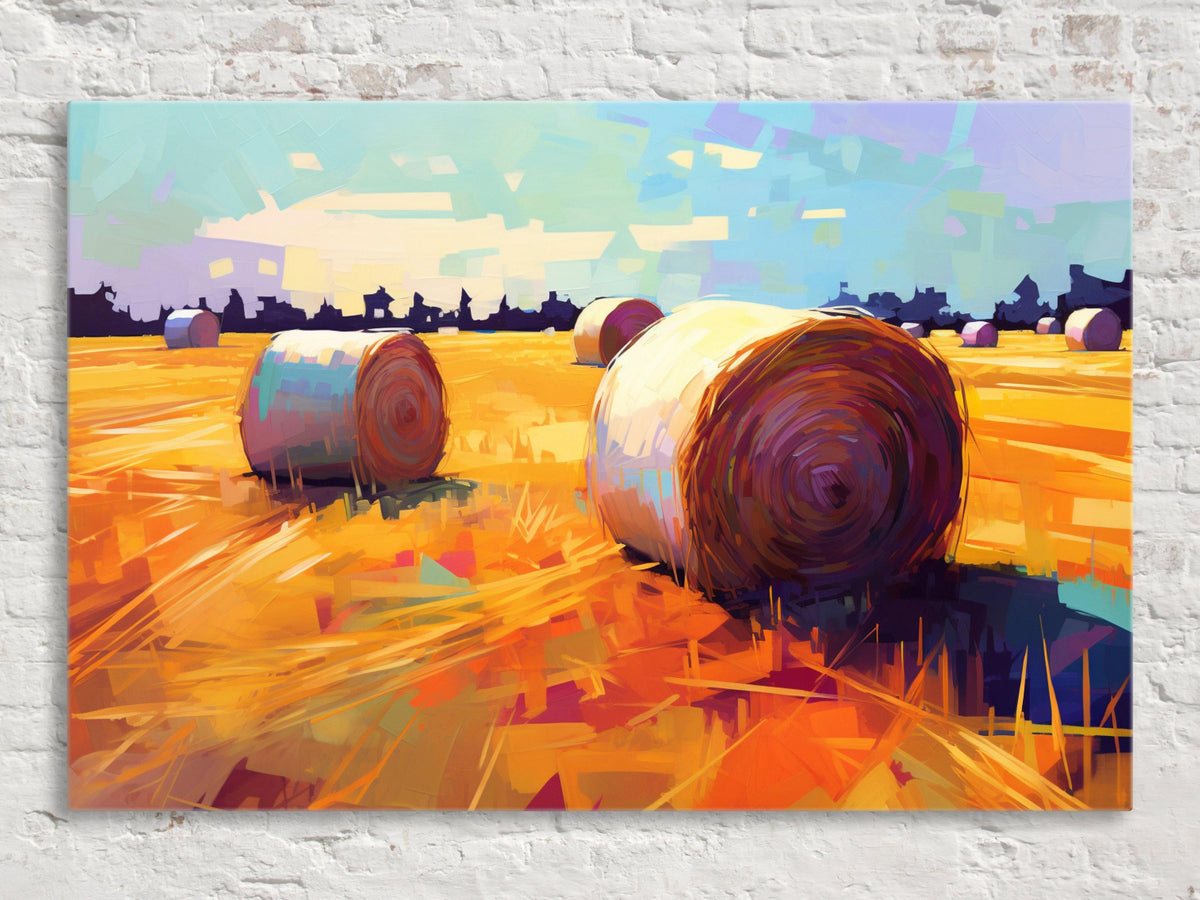 Golden Haybales Impressionist Landscape Digital Art