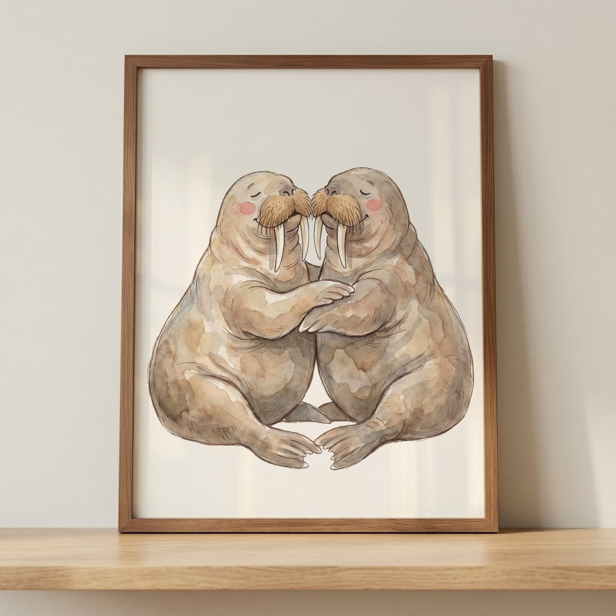 Cuddling Walruses Watercolor Digital Art