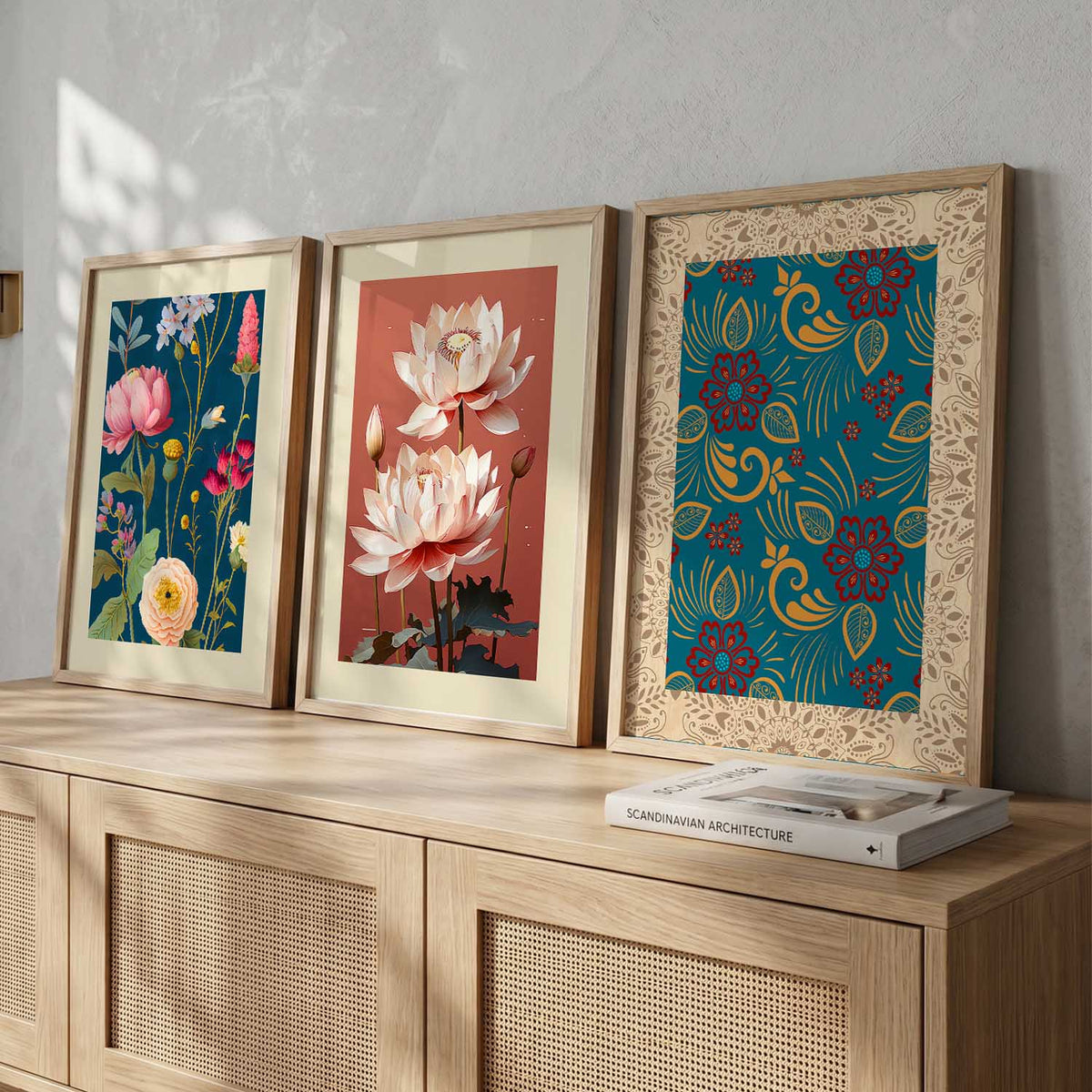 Botanical Lotus and Floral Trio Digital Art
