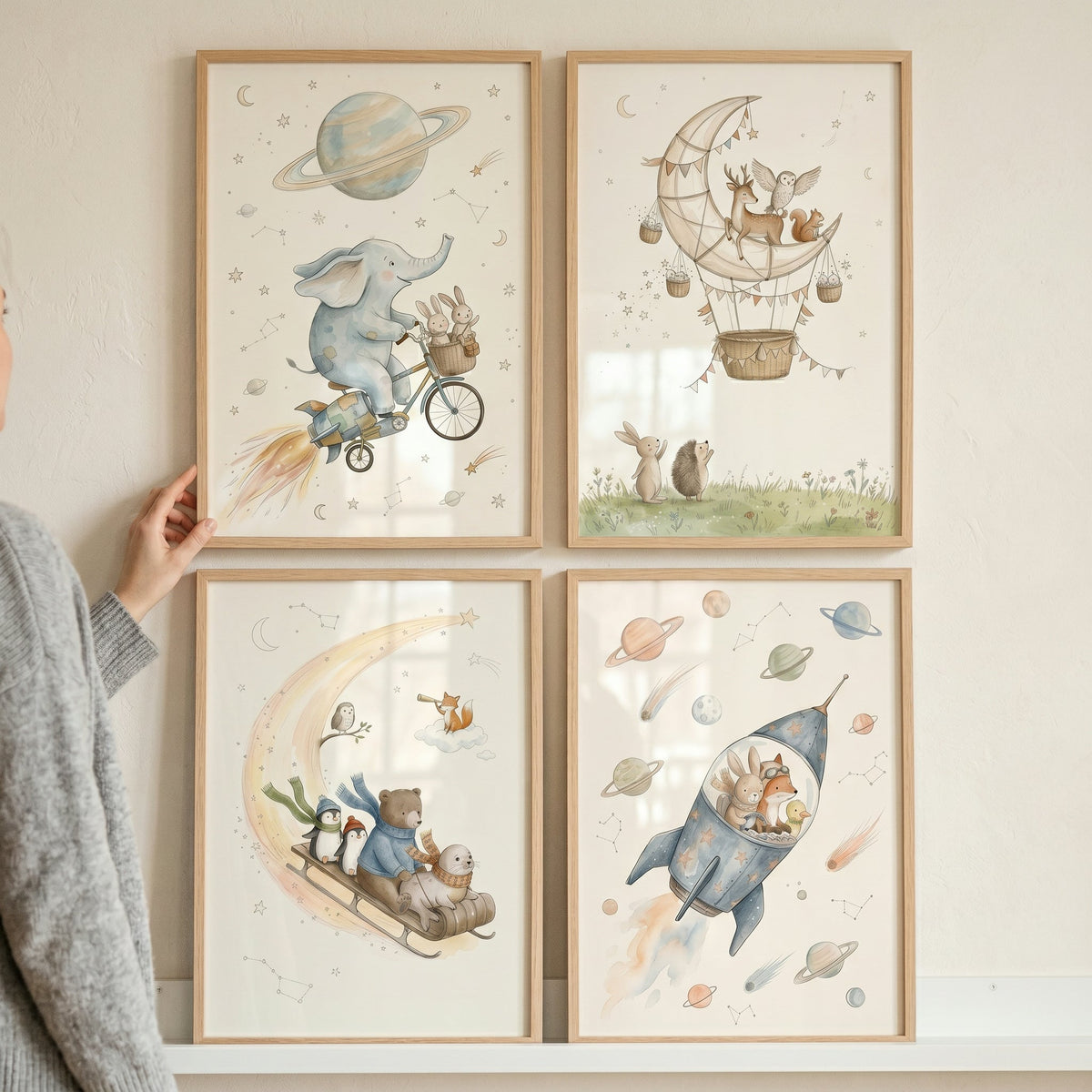 Watercolor Space Animals Digital Art Collection