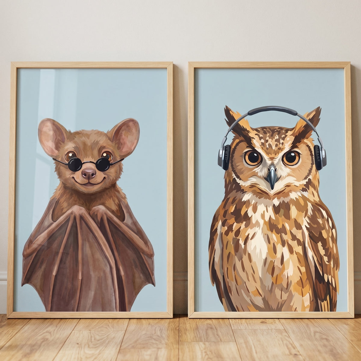 Dapper Bat and Owl Digital Art Set