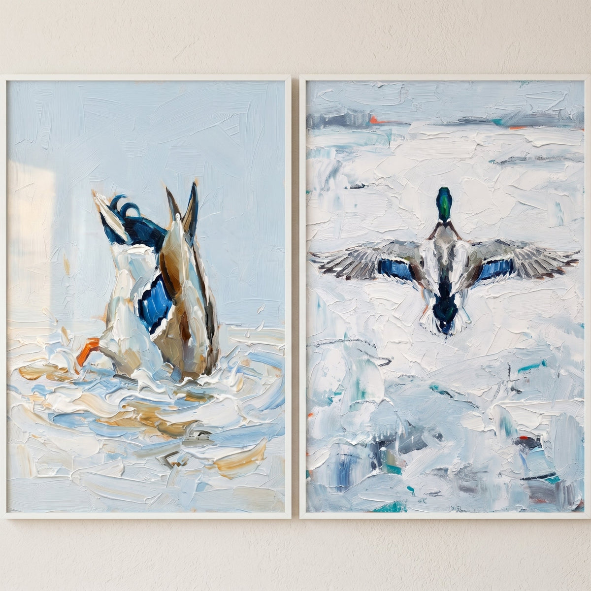 Ducks in Flight and Dive Digital Art Set
