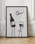 Cheers Wine Bottle Minimalist Line Art Digital Download