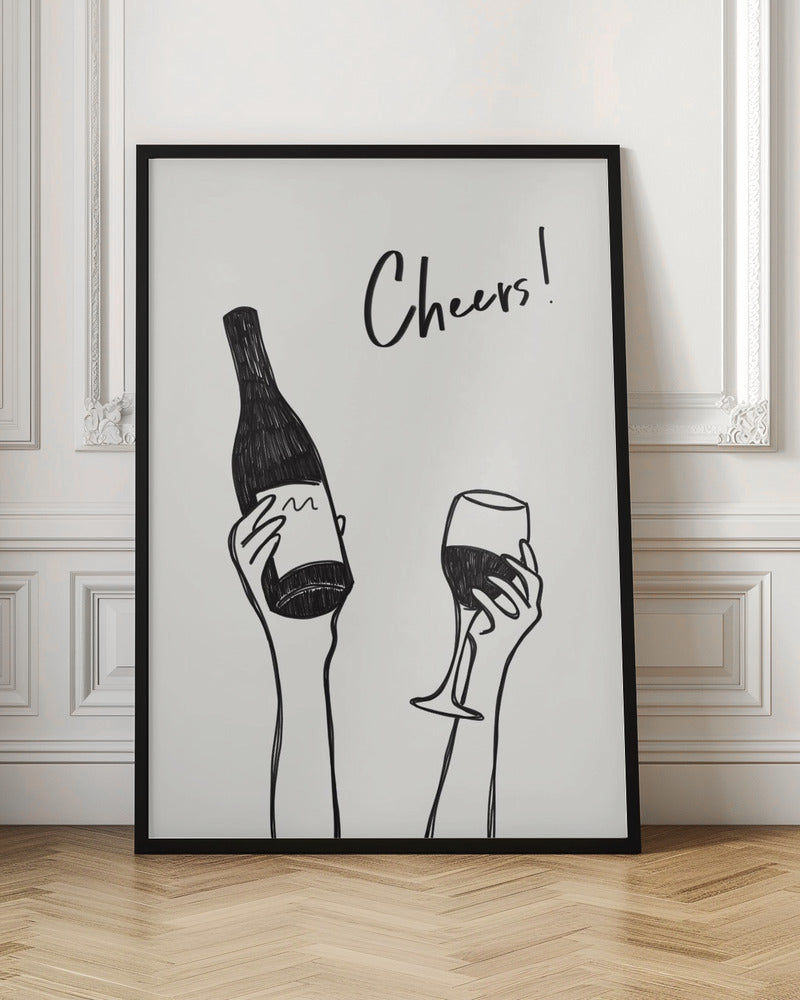 Cheers Wine Bottle Minimalist Line Art Digital Download