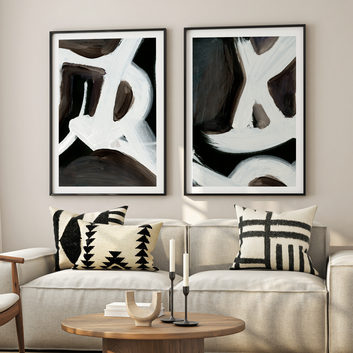 Abstract Brushstrokes Diptych Digital Art