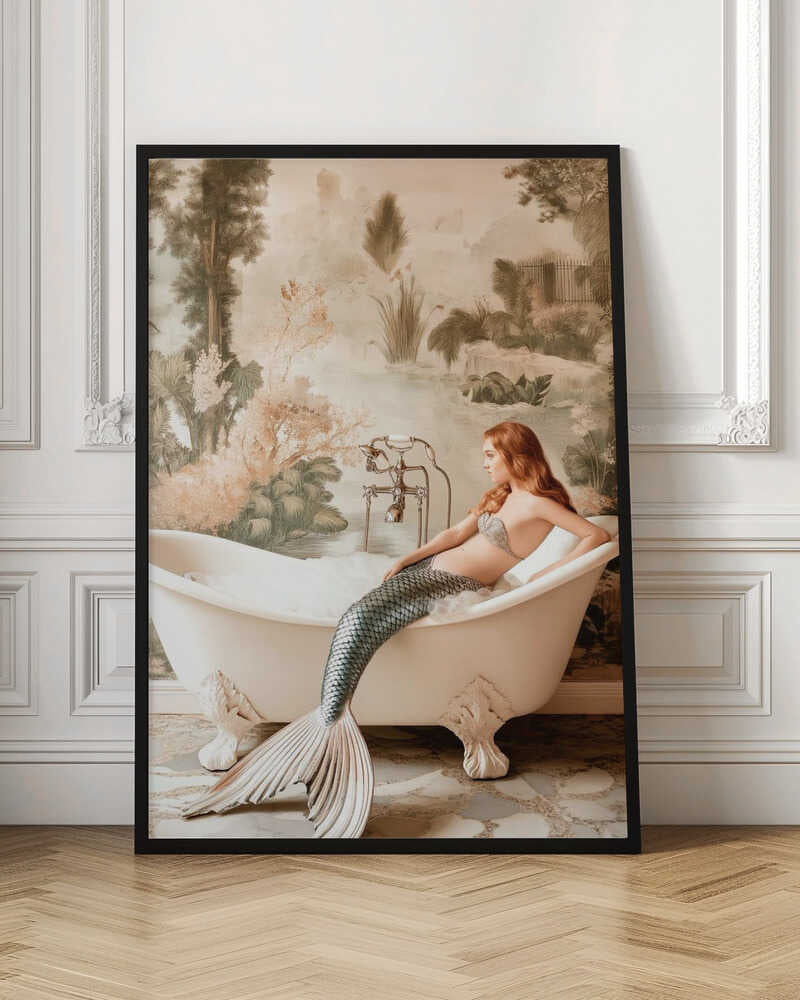 Vintage Mermaid in Bathtub Digital Art Print