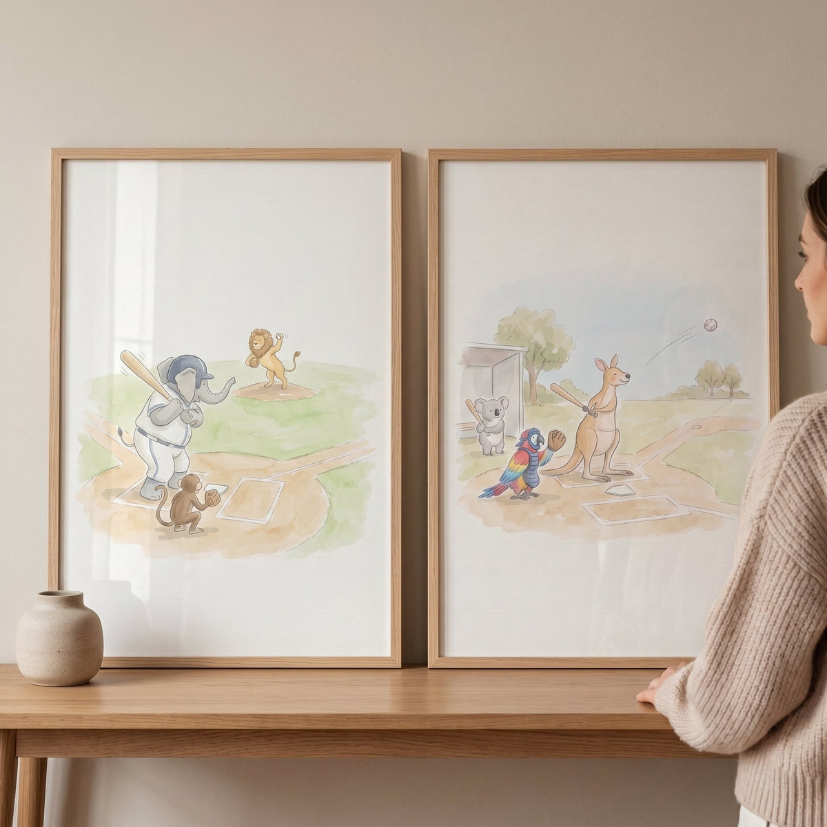 Jungle Animals Baseball Match Watercolor Digital Art Set